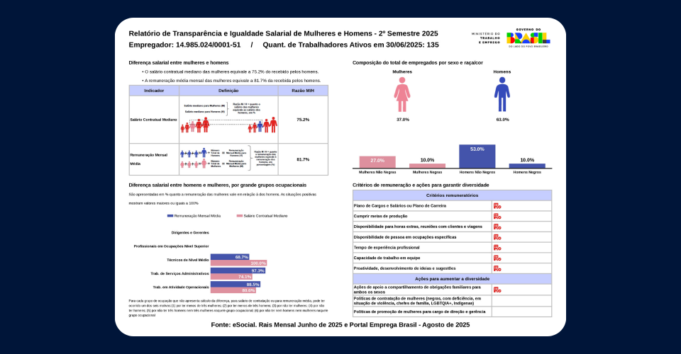 Relatório de Transparência e Igualdade Salarial de Homens e Mulheres